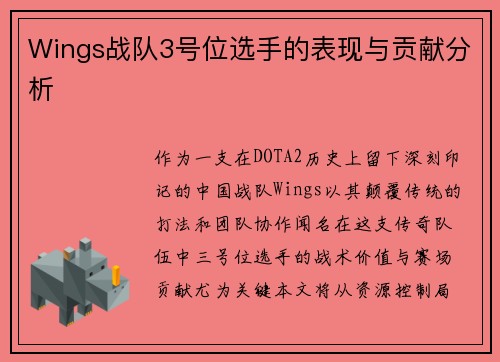 Wings战队3号位选手的表现与贡献分析